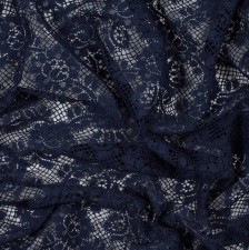 Кружево из хлопка. Растительный узор (цветы и листья). Имитация коклюшечных кружев. Цвет темно-синий в наличии