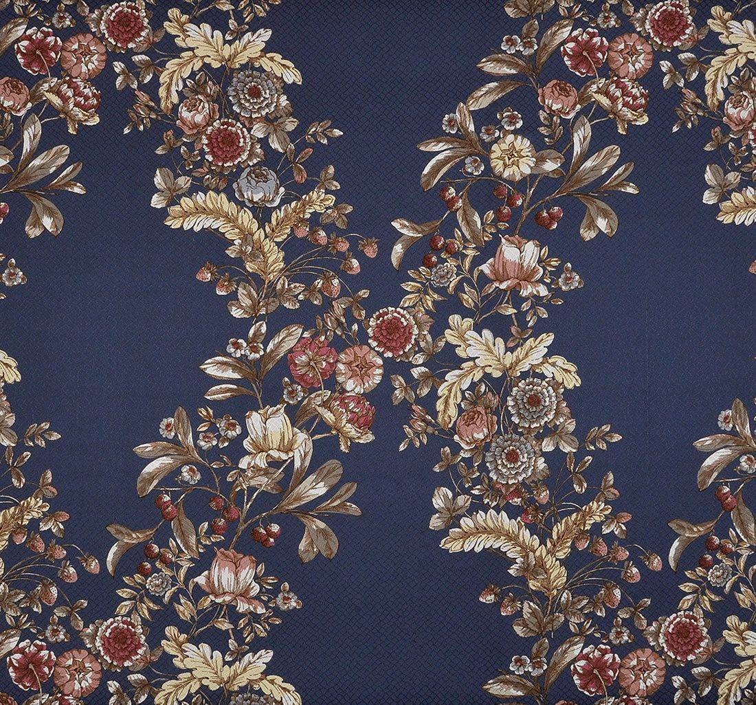 Жаккард синий с крупным цветочным принтом в наличии