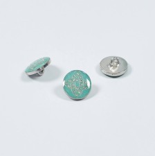 Пуговица серебристая из металла круглая на ножке со стразами Swarovski со светло-бирюзовым покрытием из эмали в наличии