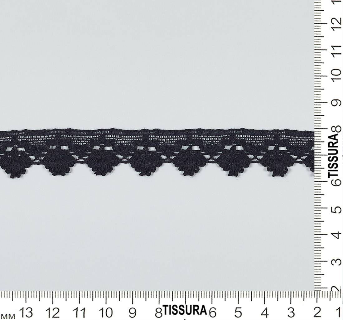 Тесьма кружевная из хлопка. Фестоны в виде бутонов по краю. Цвет черный в наличии