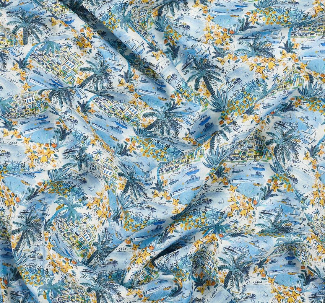 Ткань из смеси льна и хлопка от Liberty. Принт с курортными мотивами «Holiday Vista» (Холидей Виста) в наличии
