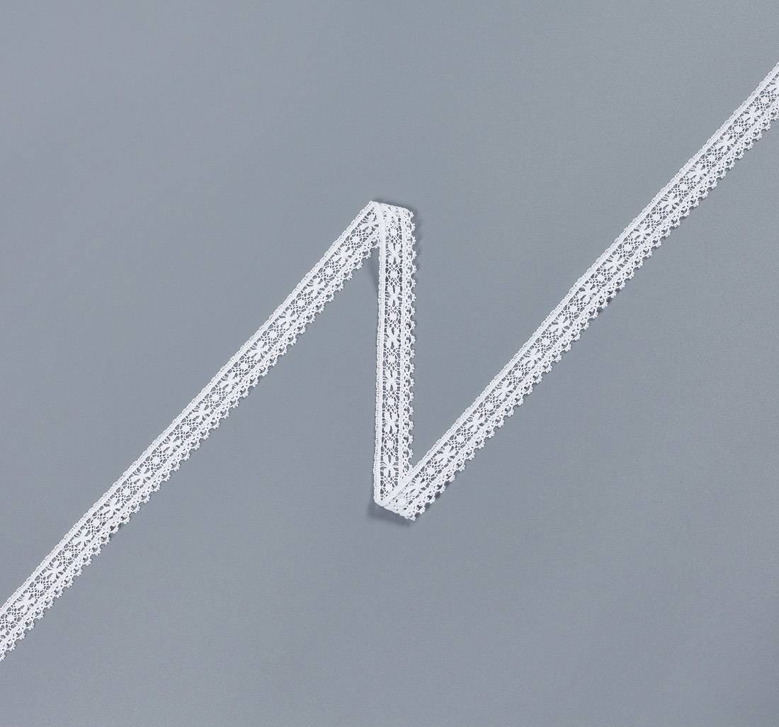Тесьма кружевная из хлопка. Мелкие фестоны с зубчиками «пико» по краю тесьмы. Цвет белый в наличии
