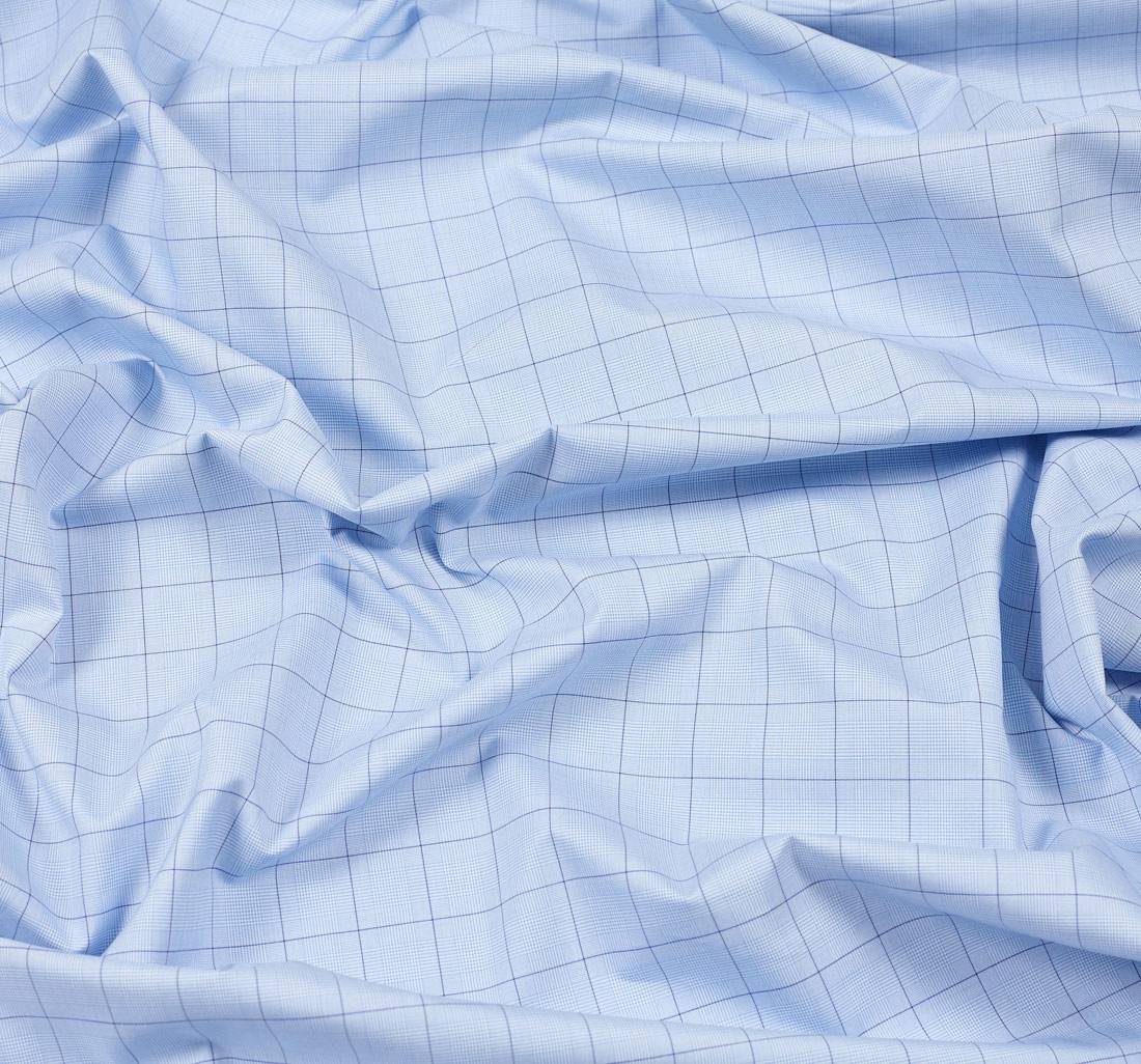 Сорочечная ткань голубая из коллекции "Зефир" из 100% хлопка от Thomas Mason в синюю клетку "Принц Уэльский" в наличии