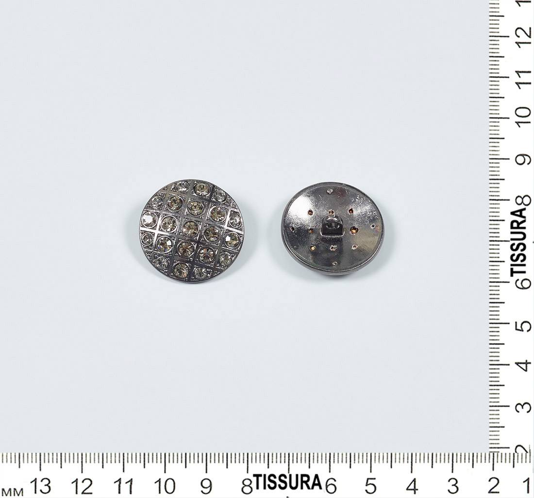 Пуговица круглая на ножке, декорированная стразами Swarovski. Цвет серебро/черный бриллиант в наличии