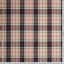 Шерсть костюмная в шотландскую клетку "тартан" в стиле Барберри (Burberry) в черно-бежевых тонах с добавлением красного цвета в наличии