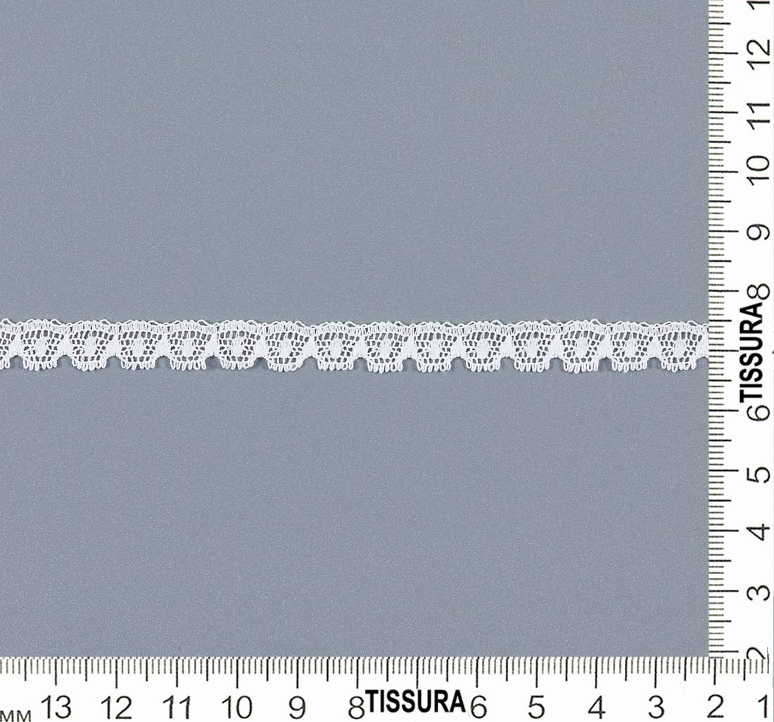 Тесьма кружевная из хлопка. Фестоны с «пико» по одному краю. Цвет белый в наличии