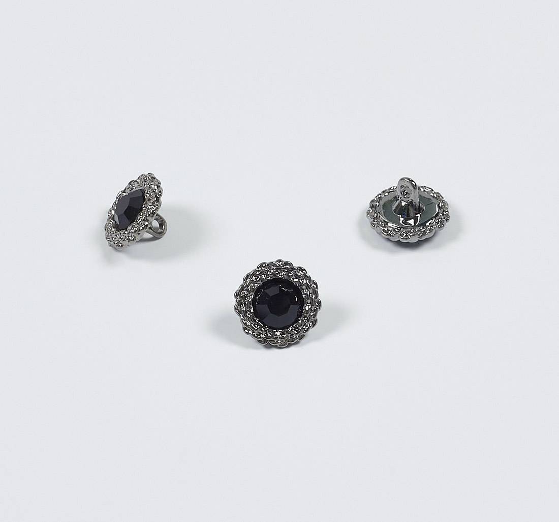 Пуговица металлическая на ножке с черным кристаллом Swarovski в наличии