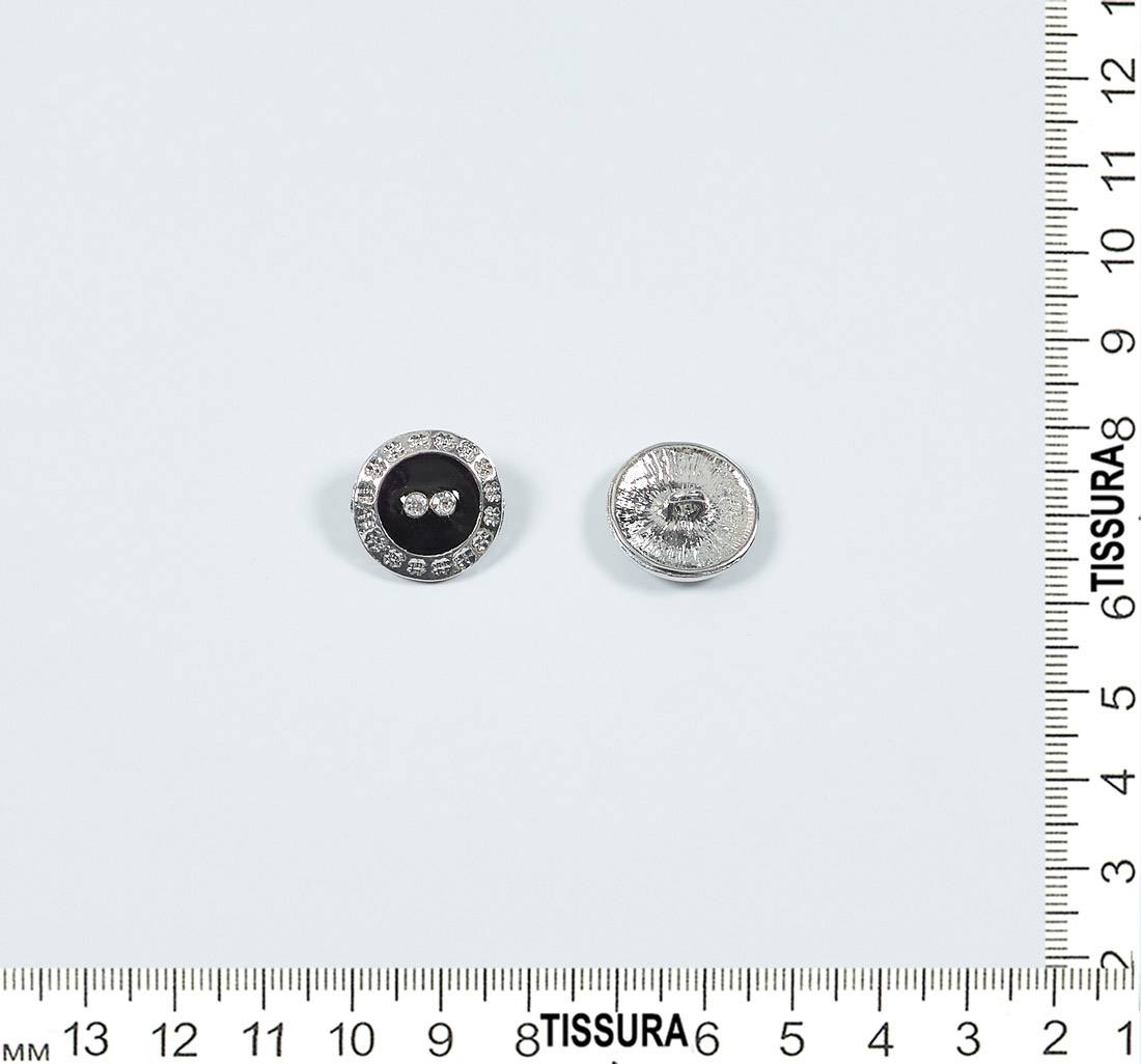 Пуговица металлическая на ножке, декорированная эмалью и кристаллами Swarovski. Цвет серебро/черный в наличии
