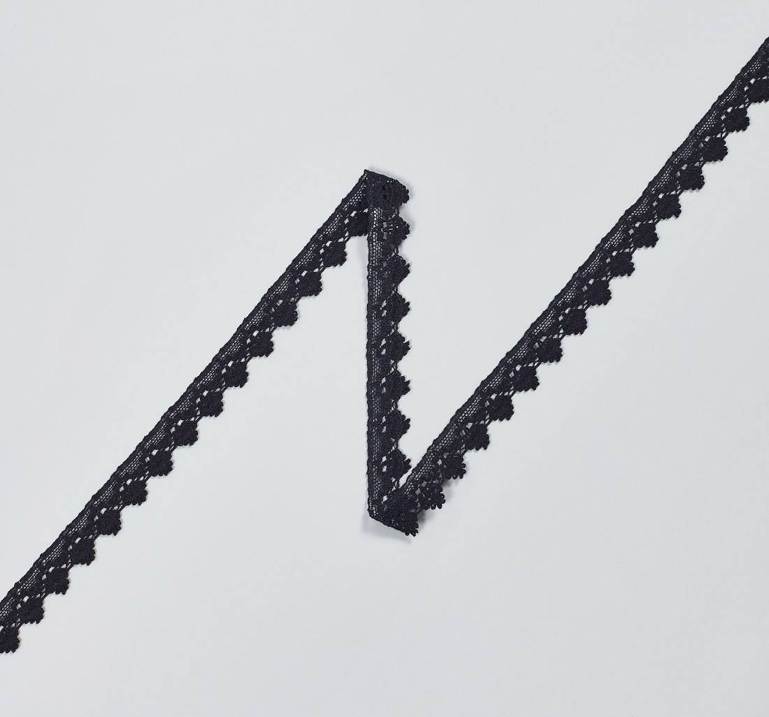 Тесьма кружевная из хлопка. Фестоны в виде бутонов по краю. Цвет черный в наличии