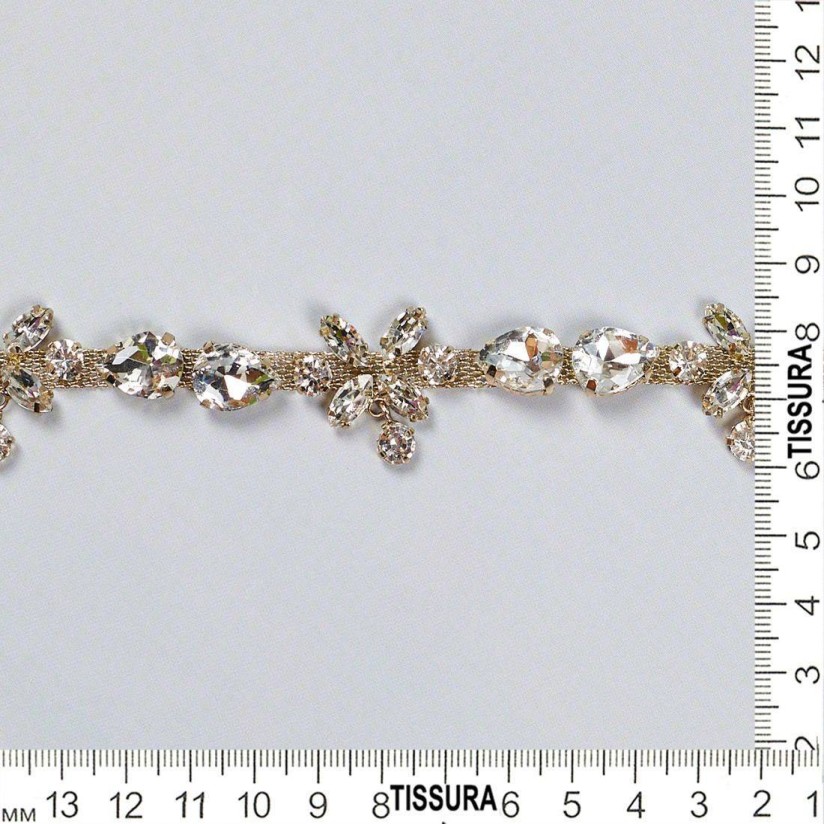 Тесьма-шнур металлическая филигранная, декорированная кристаллами Swarovski в наличии