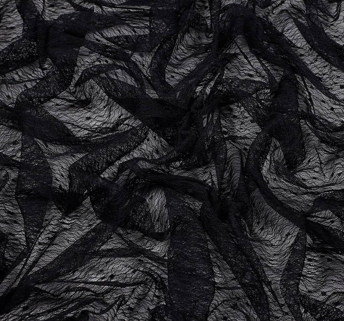 Кружево широкое кордовое черного цвета с фестонами и цветочным орнаментом от Solstiss в наличии