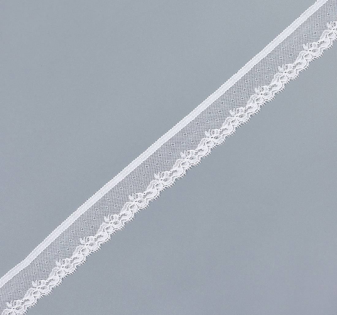 Тесьма эластичная кружевная "шантильи". Цвет белый в наличии