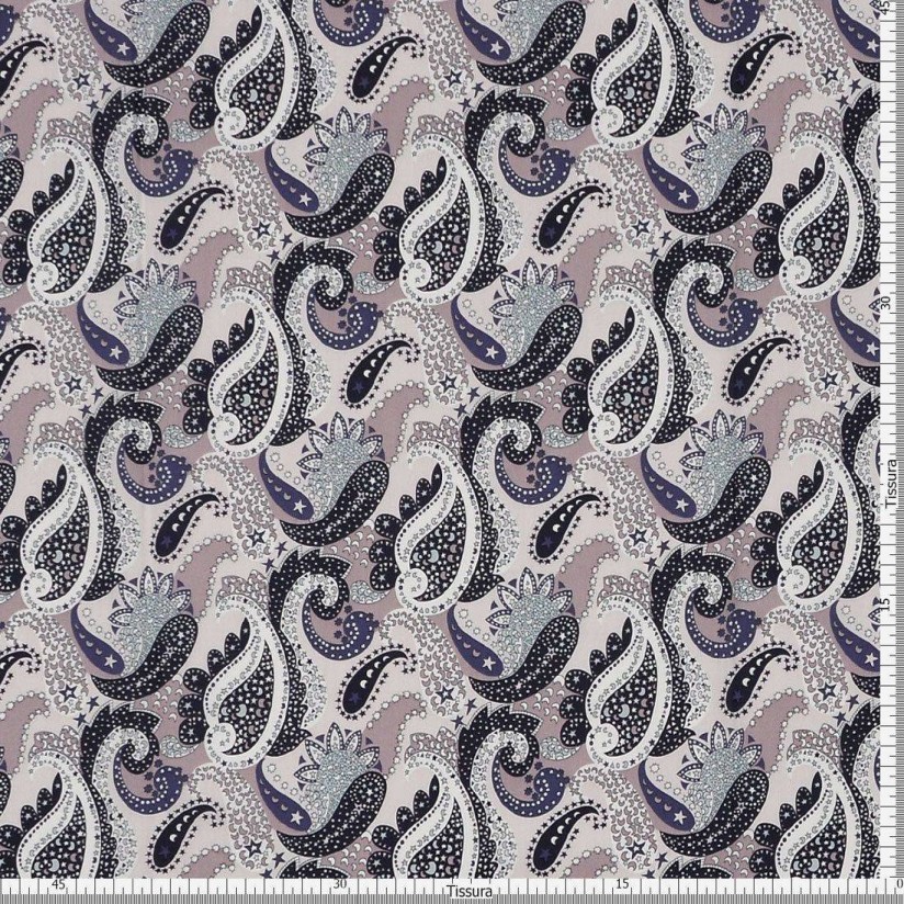 Хлопок Tana Lawn от Liberty. Принт «Cosmos Paisley» (Космический пейсли). Цвет сиреневый/синий/бирюзовый в наличии