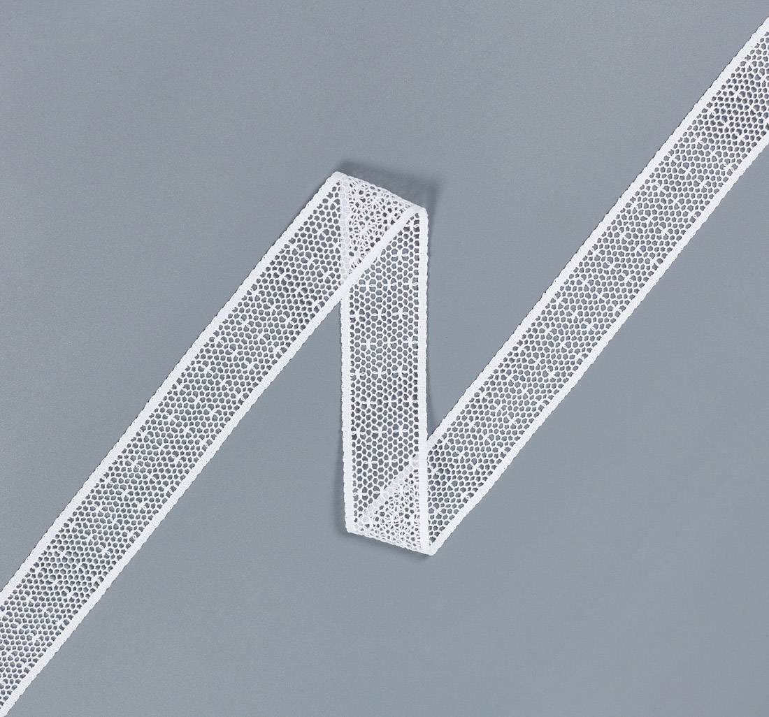 Тесьма кружевная из хлопка. Сетка бобинет в горошек "point d'esprit" (пуа д'эспри́). Цвет белый в наличии