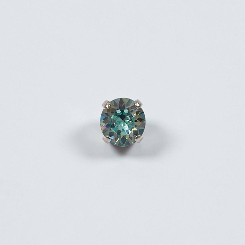 Пуговица на ножке металлическая с кристаллом Swarovski бирюзового цвета с бриллиантовой огранкой в наличии