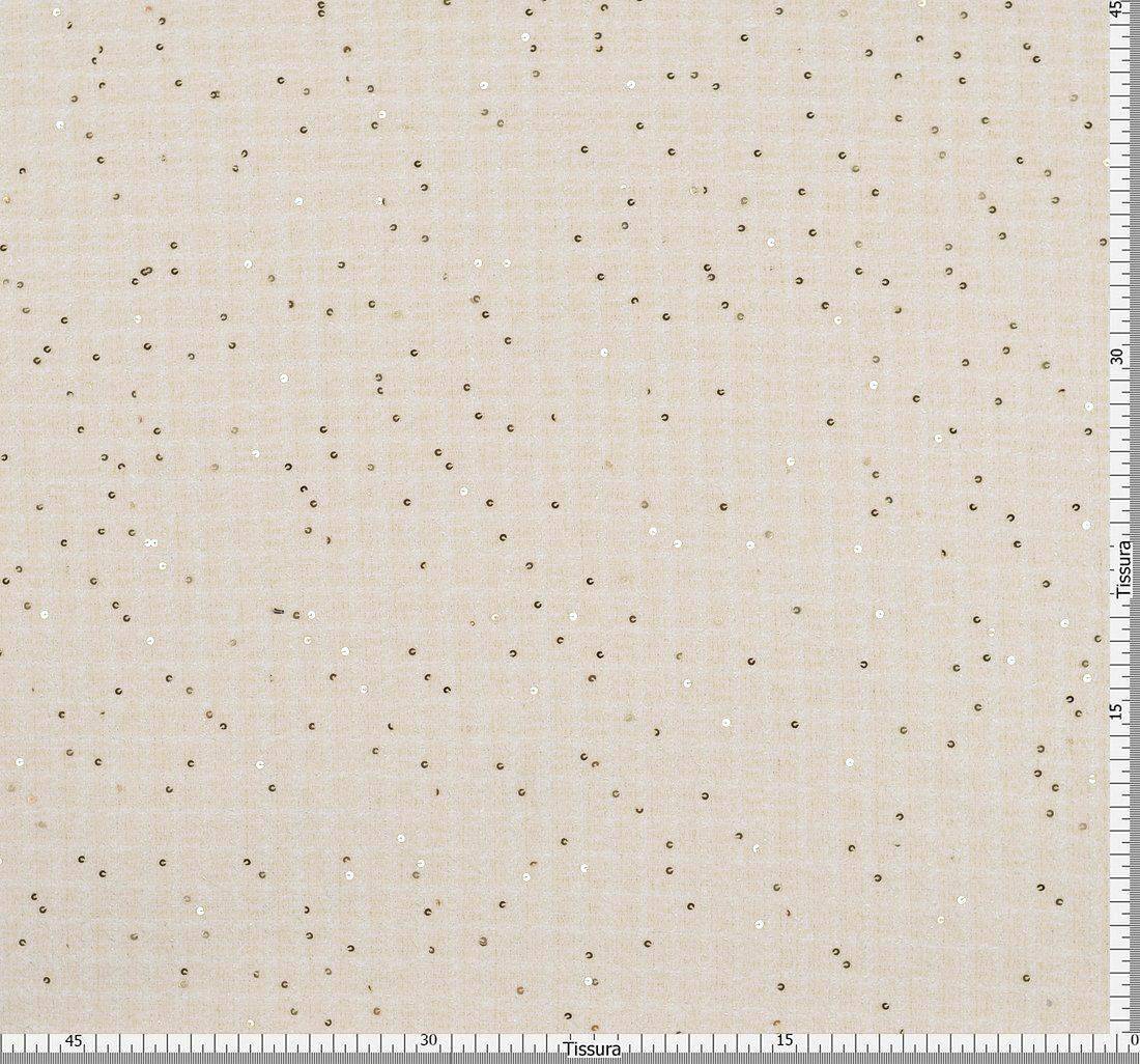 Ткань в стиле «Шанель» цвета слоновой кости, декорированная золотистыми пайетками в наличии