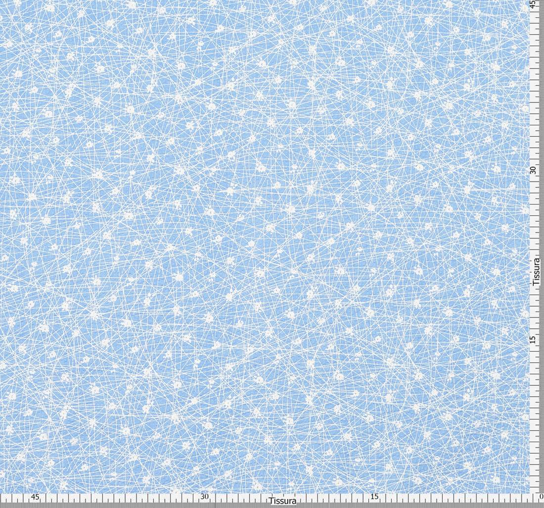 Хлопок-клоке с белым абстрактным рисунком на голубом фоне, эффект "делаве" в наличии