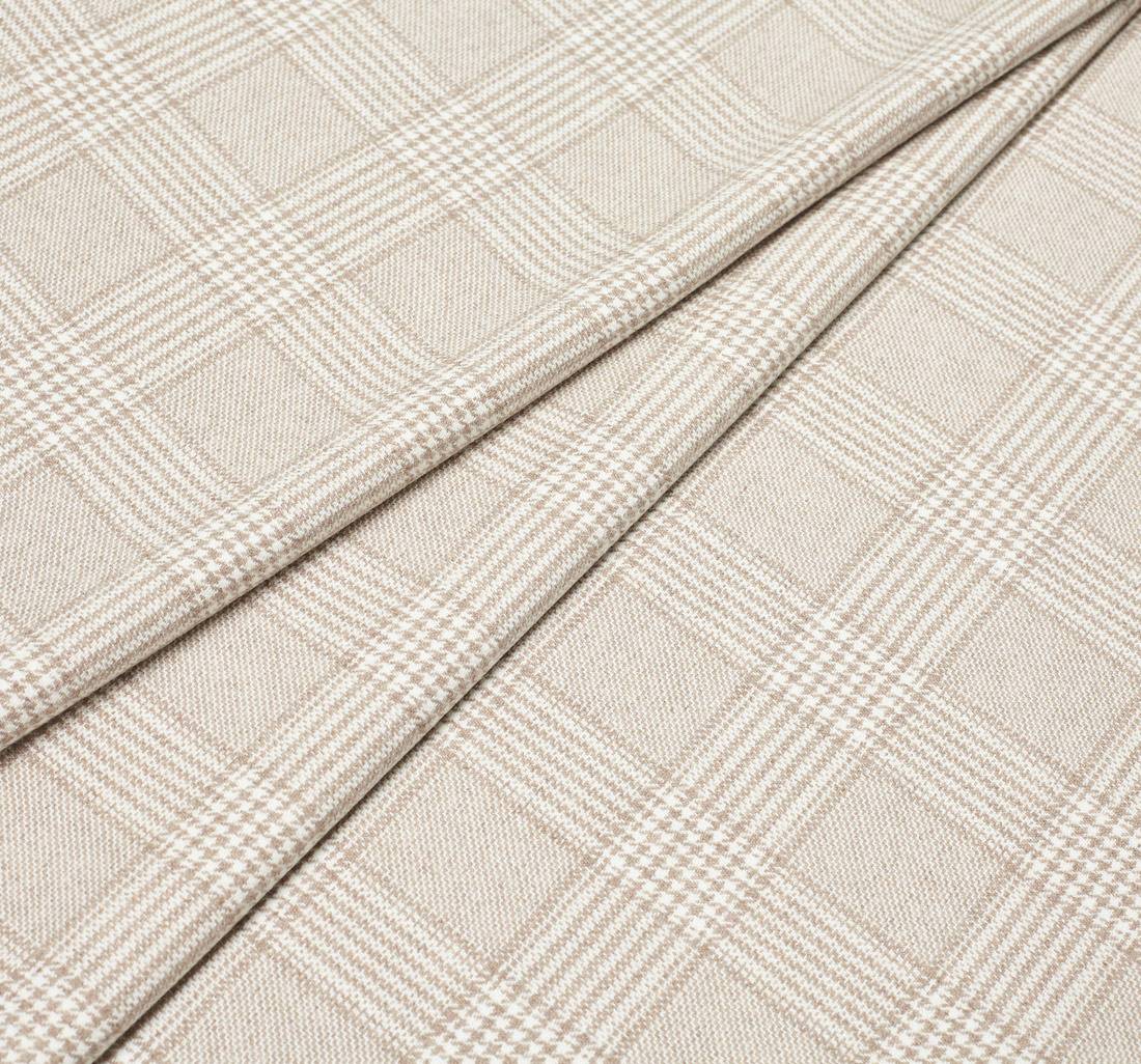 Ткань костюмная "Cashmere Raw" от Loro Piana из 100% кашемира. Бежевая клетка "Принц Уэльский" в наличии