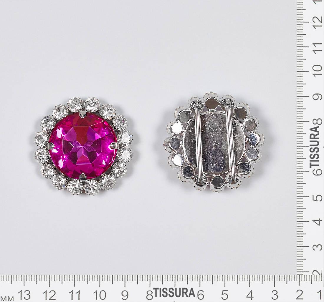 Пряжка-слайдер металлическая, декорированная кристаллами Swarovski. Цвет серебристый, фуксия, прозрачный в наличии