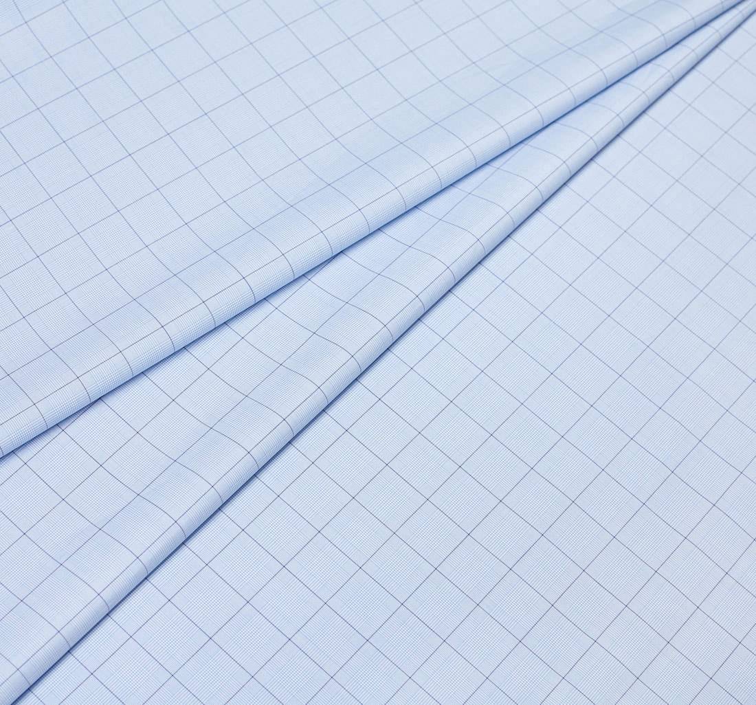 Сорочечная ткань голубая из коллекции "Зефир" из 100% хлопка от Thomas Mason в синюю клетку "Принц Уэльский" в наличии