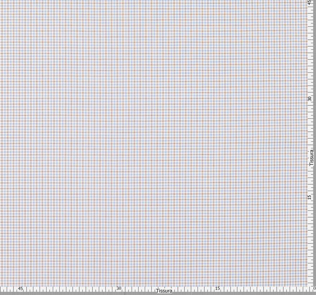 Сорочечная ткань из 100% хлопка в бежево-голубую клеточку на белом из коллекции "Зефир" от Thomas Mason в наличии