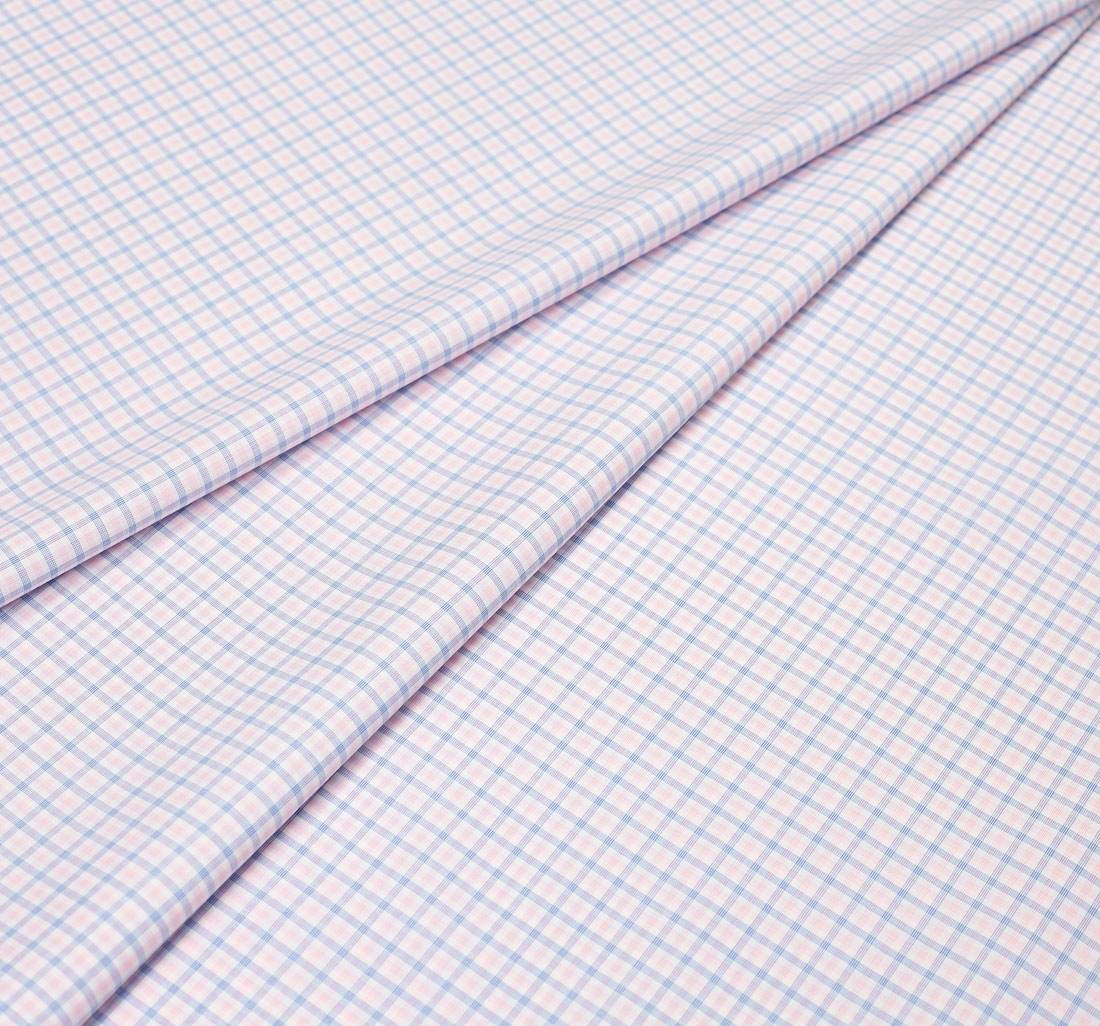 Сорочечная ткань из 100% хлопка в розово-голубую клеточку на белом из коллекции "Зефир" от Thomas Mason в наличии