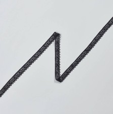 Тесьма кружевная из хлопка. Мелкие фестоны с зубчиками «пико» по краю тесьмы. Цвет черный в наличии