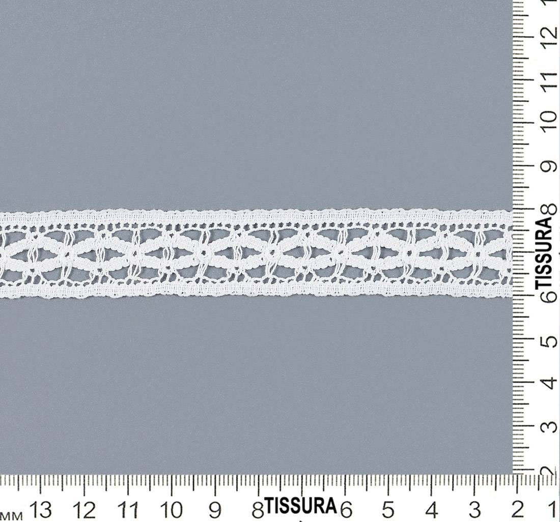 Тесьма кружевная из хлопка. Геометрический узор — крестообразные элементы. Цвет белый в наличии