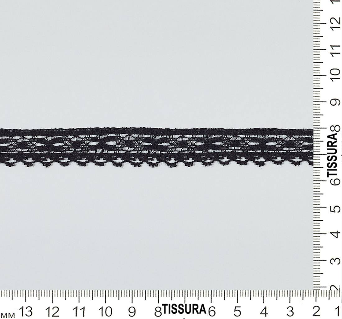 Тесьма кружевная из хлопка. Мелкие фестоны с зубчиками «пико» по краю тесьмы. Цвет черный в наличии