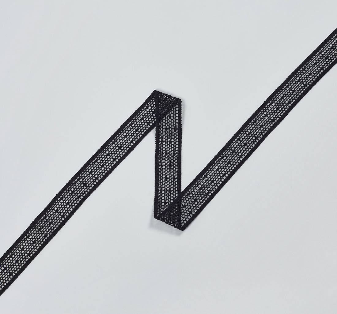 Тесьма кружевная из хлопка. Сетка бобинет в горошек "point d'esprit" (пуа д'эспри́). Цвет черный в наличии