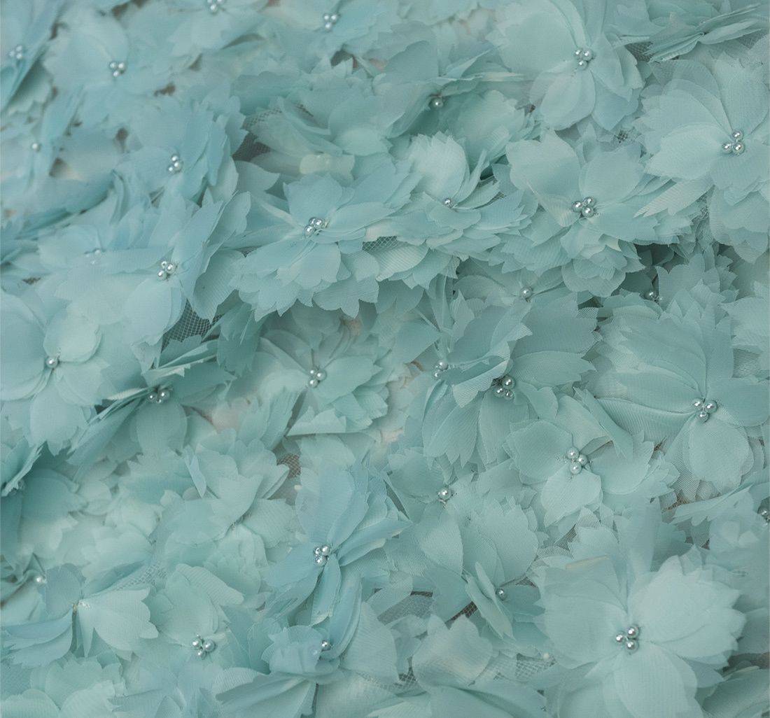 Ткань 07/01466/010 Тюль декорированная цветами из 2-х слойной органзы+бусины цвет "туча" в наличии