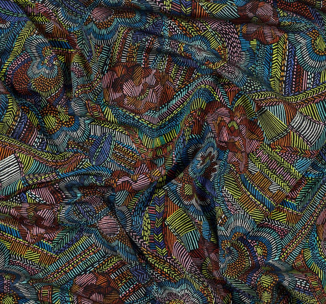 Крепдешин шелковый принтованный от Liberty. Принт "Disco Fever" (Лихорадка диско) в наличии