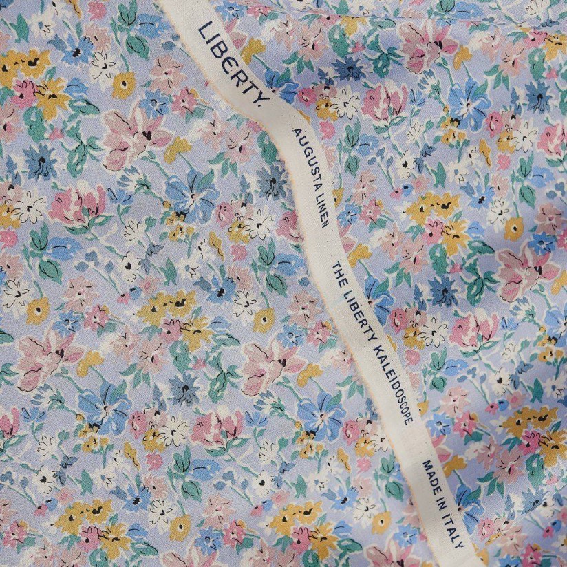 Ткань из льна и хлопка от Liberty. Принт «California bloom» (Калифорнийское цветение). Цвет голубой/розовый/желтый в наличии
