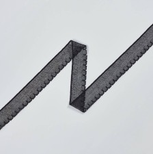 Тесьма черная кружевная из хлопка. Мелкая сетка бобинет, фестоны по краю в наличии