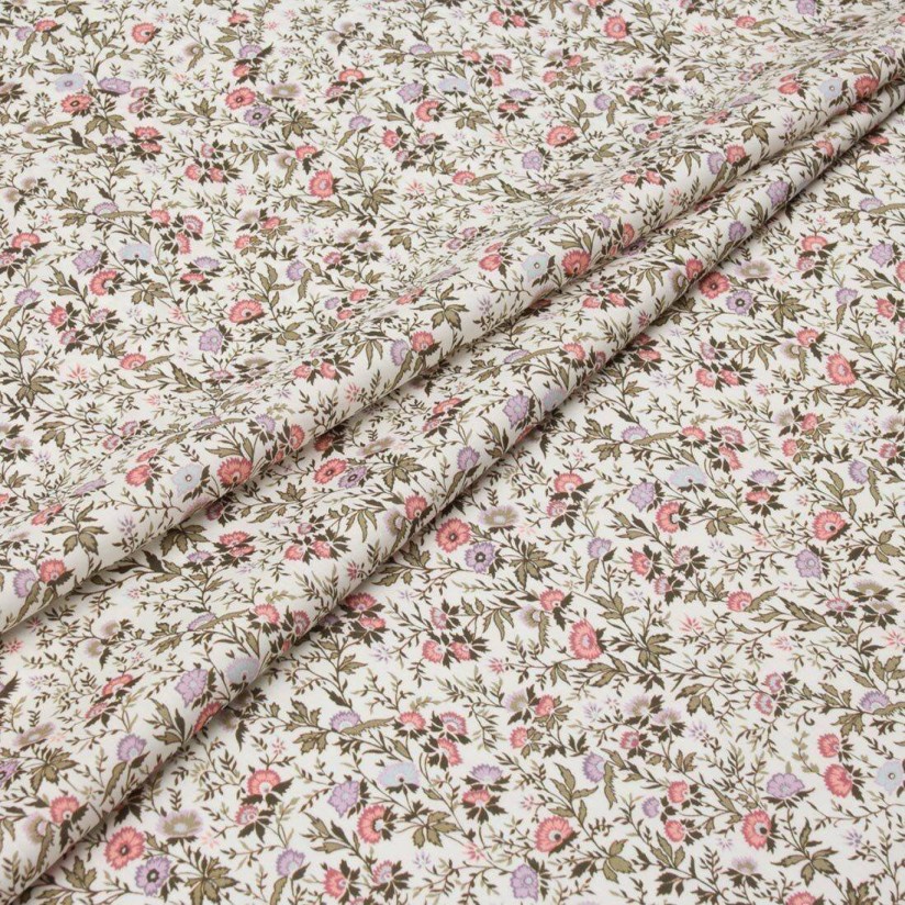 Хлопок Tana Lawn от Liberty. Принт «Mina» (Мина). Цвет белый/розовый/сиреневый в наличии