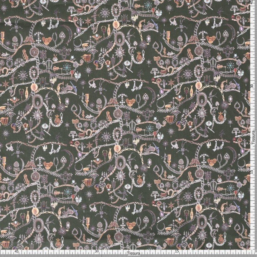 Хлопок Tana Lawn™ от Liberty. Принт «Timeless Heirloom» (Вечная семейная реликвия). Цвет темно-зеленый/коричневый/бежевый в наличии