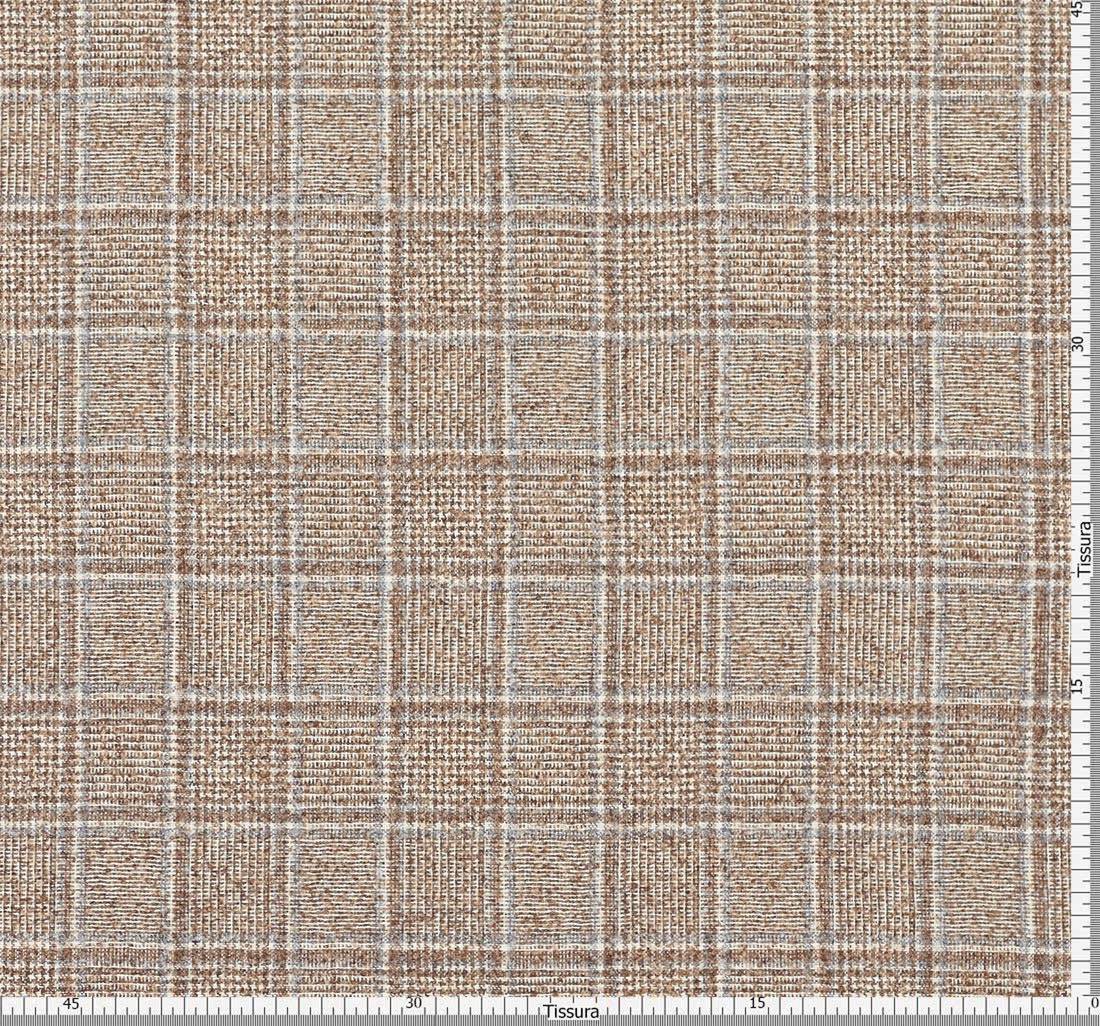 Ткань костюмная из шерсти мериноса и сури альпаки. Клетка "Принц Уэльский" бежево-голубая в наличии