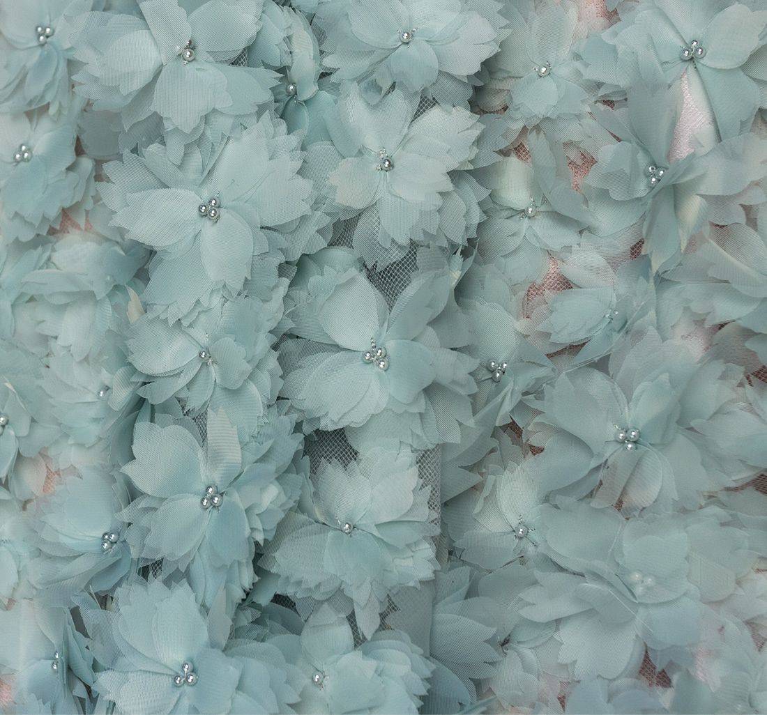Ткань 07/01466/010 Тюль декорированная цветами из 2-х слойной органзы+бусины цвет "туча" в наличии