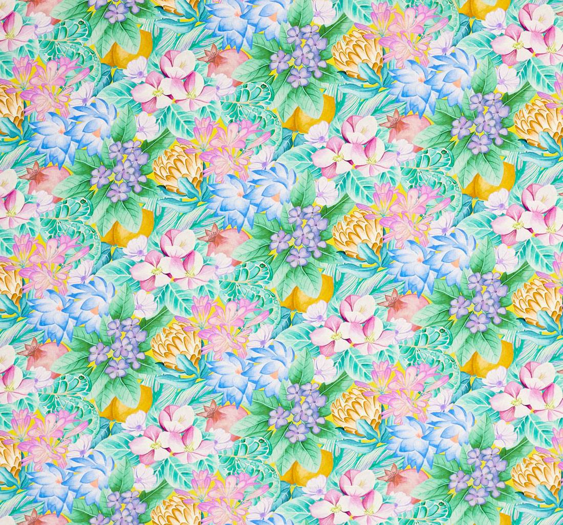 Крепдешин шелковый от Liberty с яркими цветами и фруктами. Принт "Poppy and Freddie" (Поппи и Фредди) в наличии