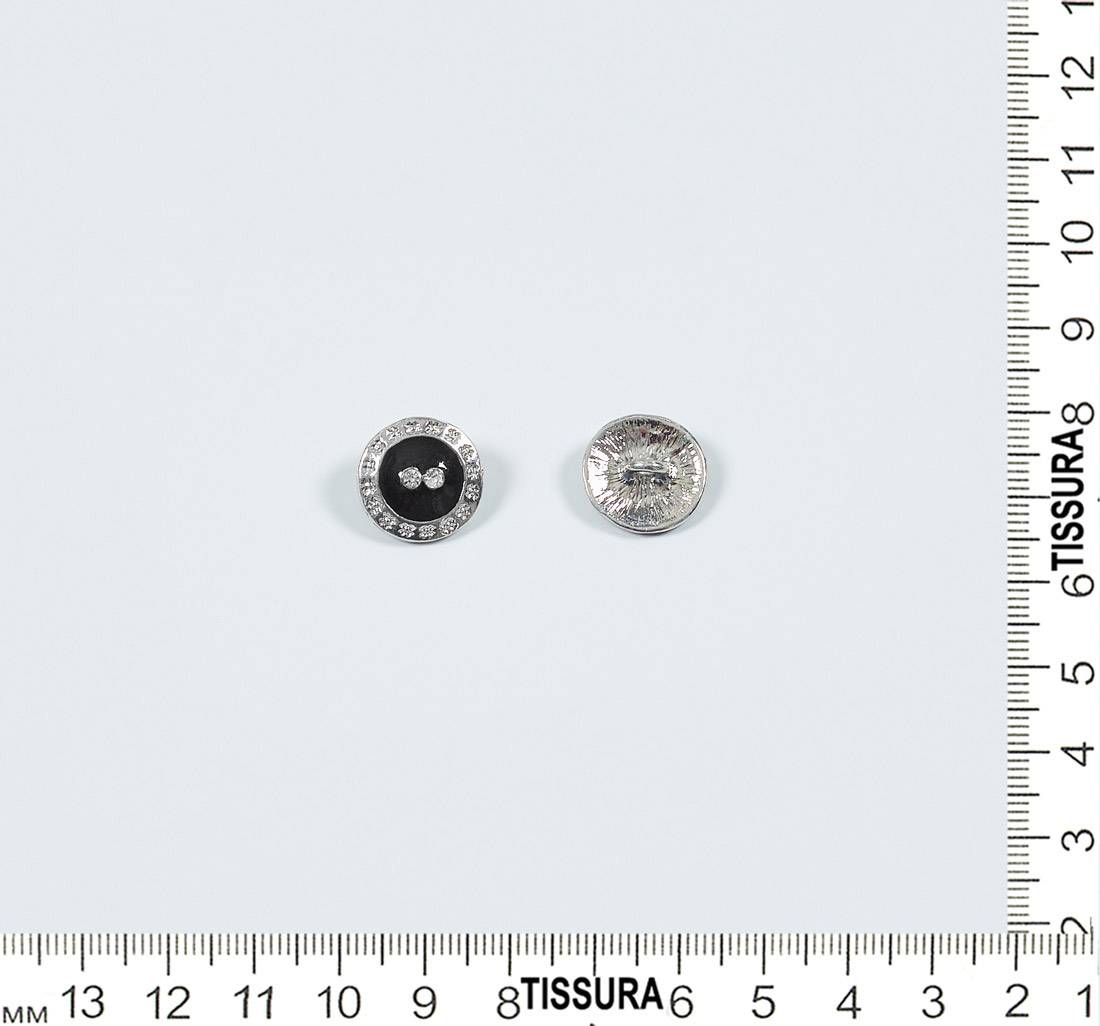 Пуговица металлическая на ножке, декорированная эмалью и кристаллами Swarovski. Цвет серебро/черный в наличии