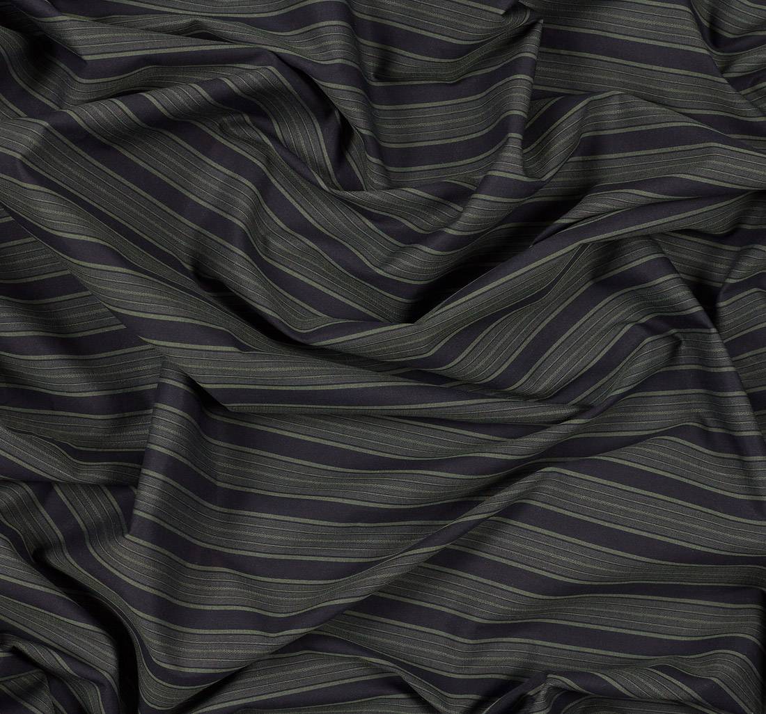 Ткань из 100% хлопка в черно-зеленую полоску от Cotonificio Albini в наличии