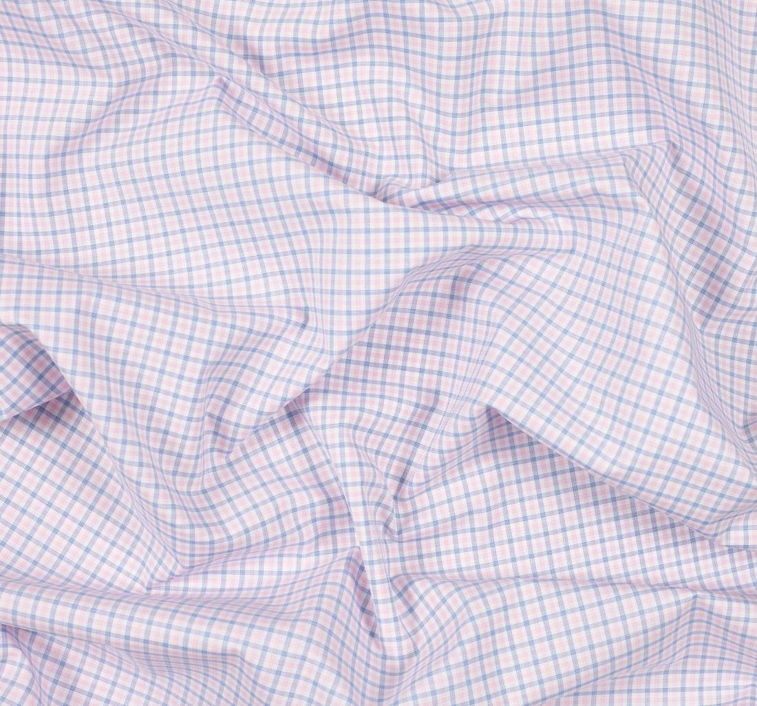Сорочечная ткань из 100% хлопка в розово-голубую клеточку на белом из коллекции "Зефир" от Thomas Mason в наличии