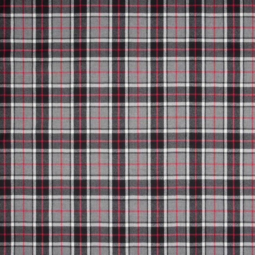 Шерсть костюмная в шотландскую клетку "тартан" в стиле Барберри (Burberry) в черно-серых тонах с добавлением красного цвета в наличии