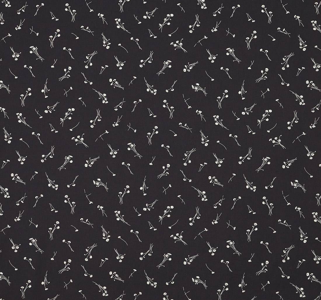 Фланель из 100% хлопка черного цвета с мелким белым цветочным принтом в наличии