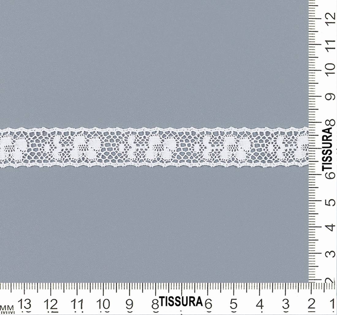 Тесьма кружевная из хлопка. Цветочный орнамент. Цвет белый в наличии
