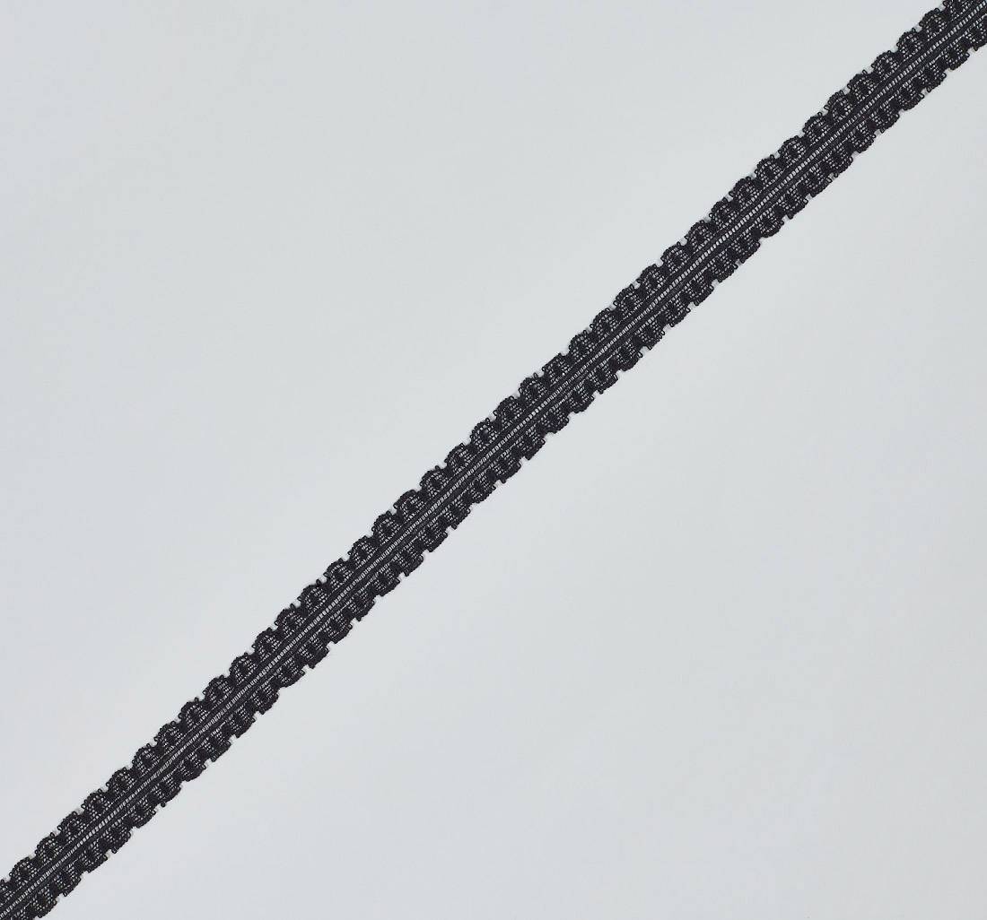 Тесьма кружевная из хлопка. Фестоны с «пико» по краям. Имитация вышивки «мережка». Цвет черный в наличии