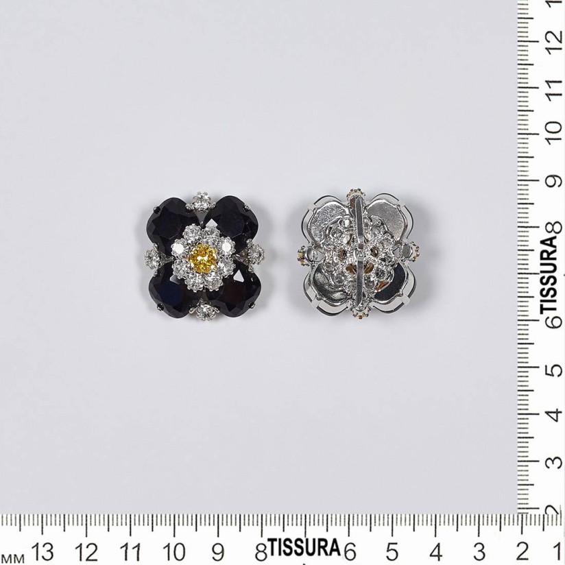 Брошь с кристаллами Swarovski. Цвет черный, желтый, прозрачный. Застежка «кляммер» в наличии
