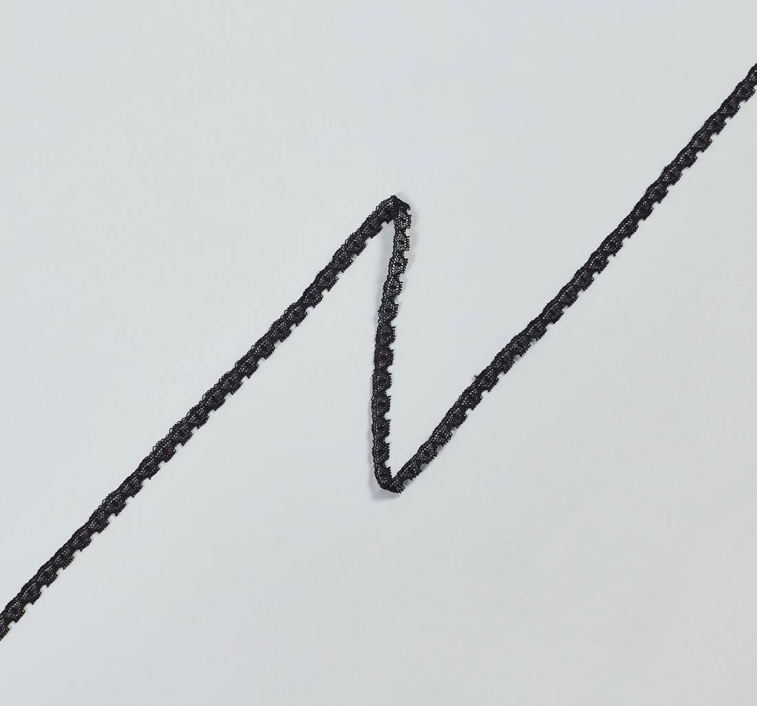 Тесьма кружевная из хлопка. Фестоны с «пико» по одному краю. Цвет черный в наличии