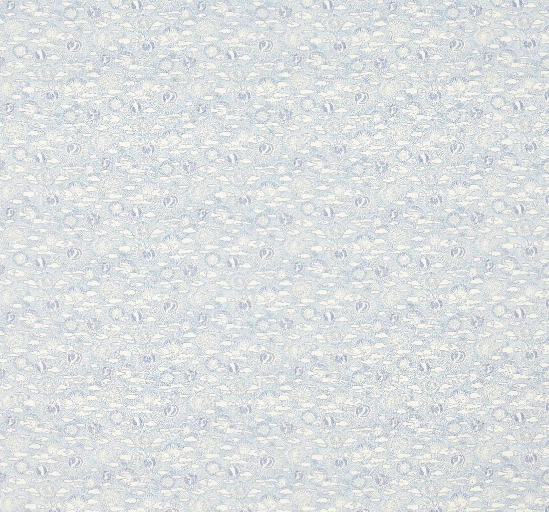 Ткань из смеси льна и хлопка. Принт «Sunbeam canvas» (Картина с солнечными лучами) выполнен в бело-голубых тонах в наличии