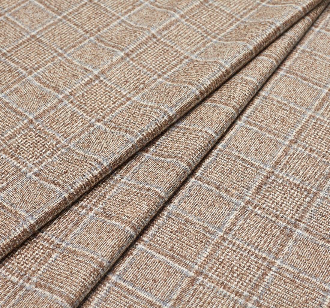 Ткань костюмная из шерсти мериноса и сури альпаки. Клетка "Принц Уэльский" бежево-голубая в наличии